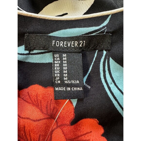 Forever 21 Kimono Top Black Satin Rare Oriental Japanese Flower size Medium NWT - Picture 3 of 10